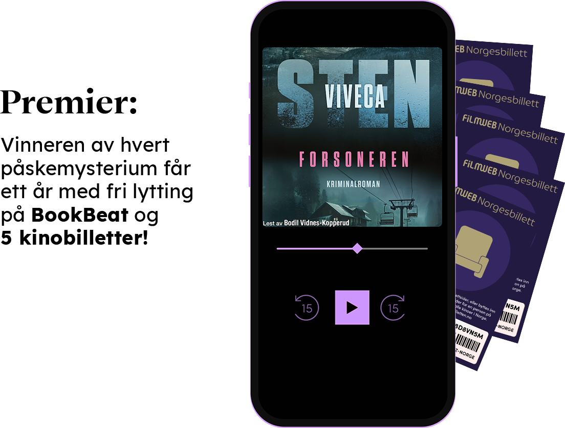 Vinneren av hvert påskemysterium får ett år med fri lytting på BookBeat og 5 kinobilletter